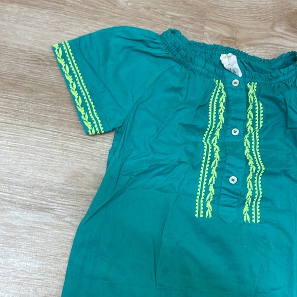 Crewcuts embroidered Teal Aqua Neon Green Embroidered Blouse Girl’s Small 6/7 - Picture 4 of 10